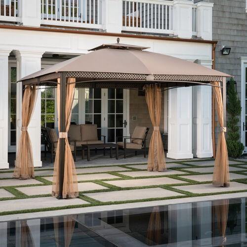 Hanover Gazebo Aster Aluminum and Steel Gazebo with Mosquito Netting in Tan 9.8' D x 11.8' W x 9.7' H