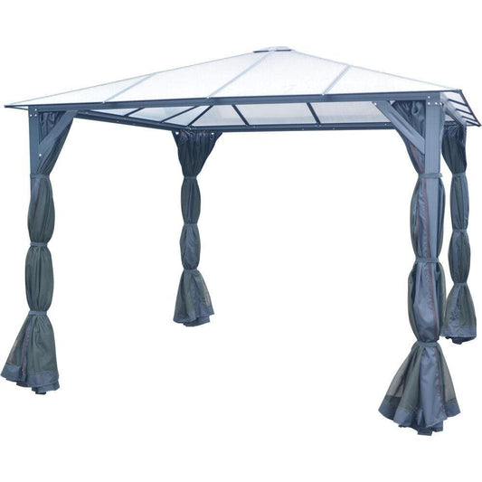 Hanover Hanover 10-Ft. x 10-Ft. Aluminum Hardtop Gazebo with Polycarbonate Roof Panels, Sunshade Curtains, and Mosquito Netting