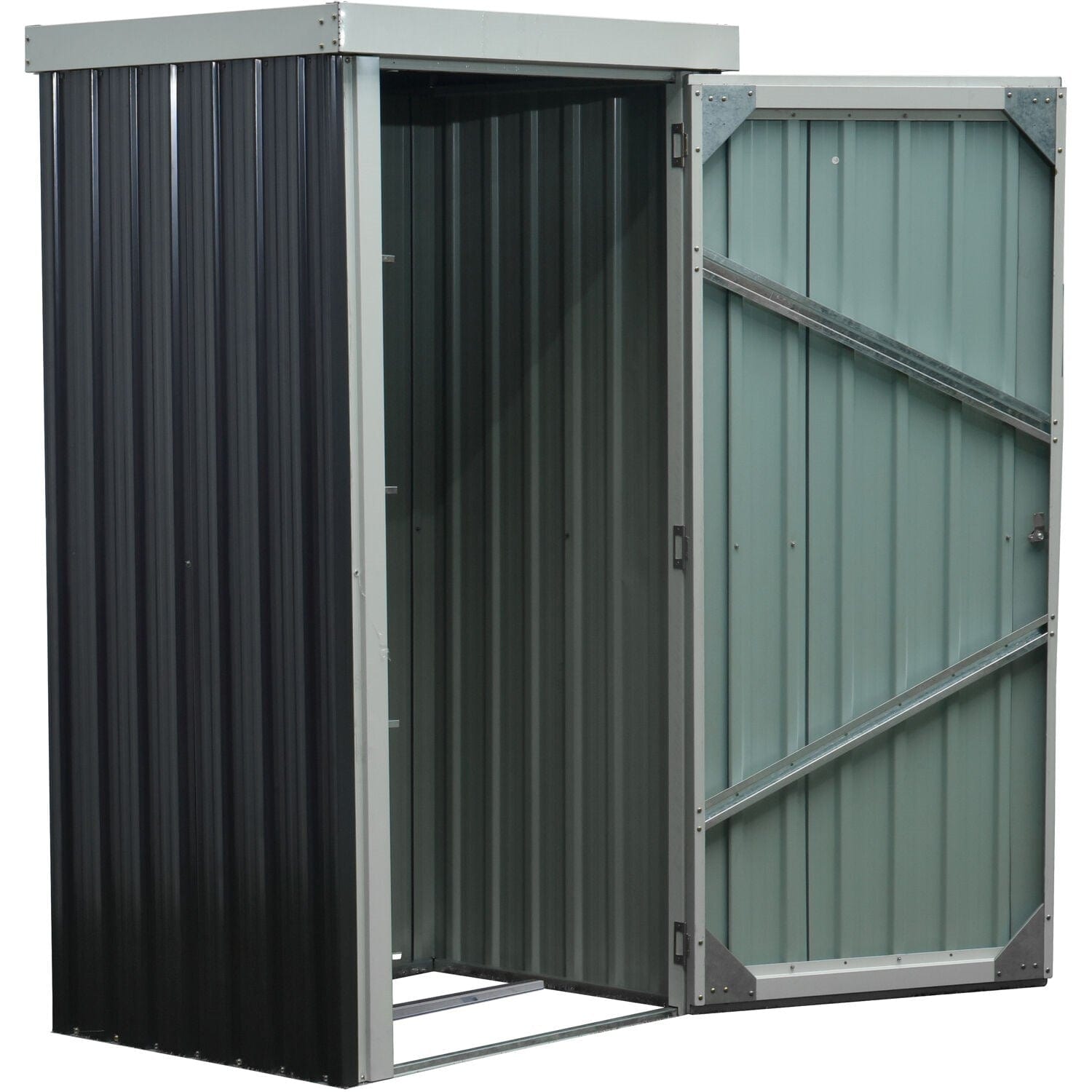 Hanover Hanover 3-Ft. x 3-Ft. x 6-Ft. Galvanized Steel Patio Storage Shed with Twist Lock and 2 Tool Hooks, Dark Gray/White