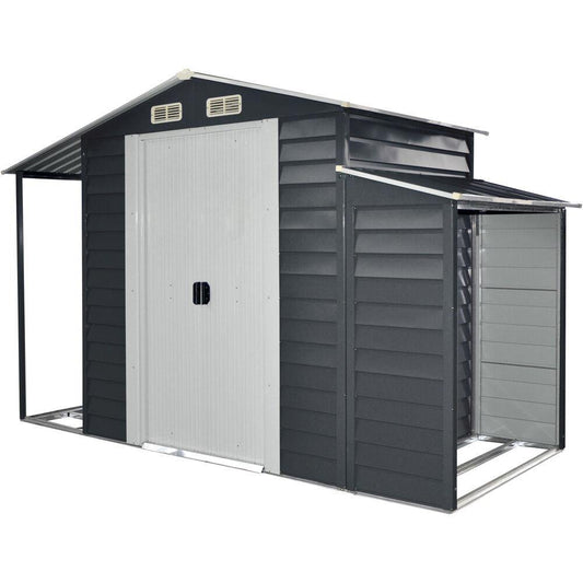 Hanover Hanover 3-In-1 Galvanized Steel Multi-Use Shed with Separate Firewood Storage and Open Extension