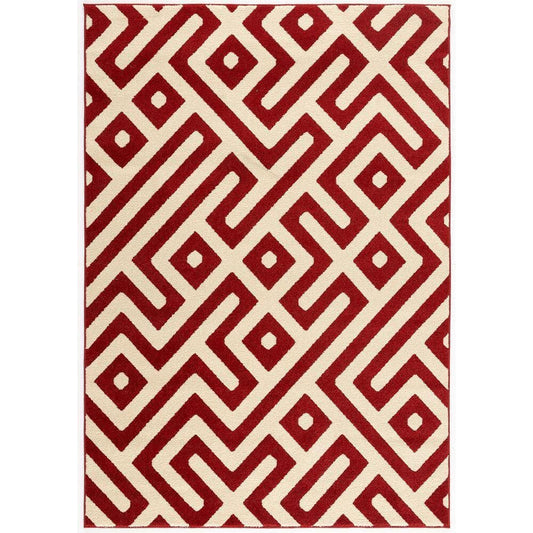 Hanover Hanover 4 Ft. x 6 Ft. Indoor/Outdoor Backless Rug with 5000 Hours of UV Protection - Greek Key Red