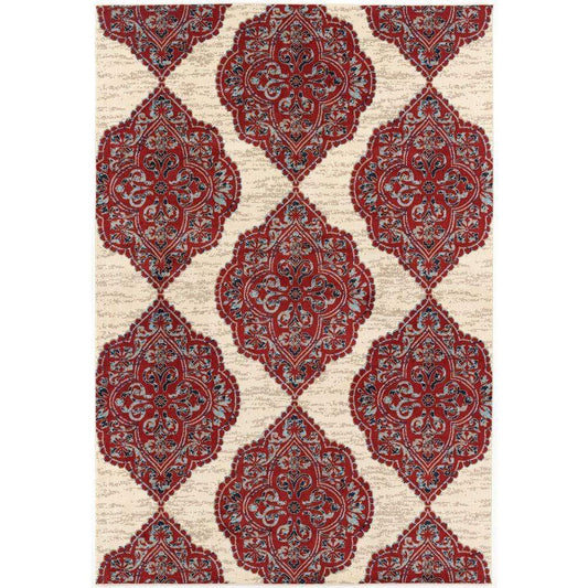 Hanover Hanover 4 Ft. x 6 Ft. Indoor/Outdoor Backless Rug with 5000 Hours of UV Protection -Moroccan-Inspired Red/Tan Ikat Design