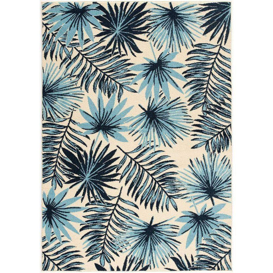 Hanover Hanover 4 Ft. x 6 Ft. Indoor/Outdoor Backless Rug with 5000 Hours of UV Protection - Tropical Palm Leaf Blue