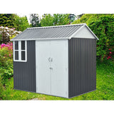 Hanover Hanover 6-Ft. x 8-Ft. x 7-Ft. Galvanized Steel Nordic Storage Shed with Window and Sliding Bolt Lock, Dark Gray/White