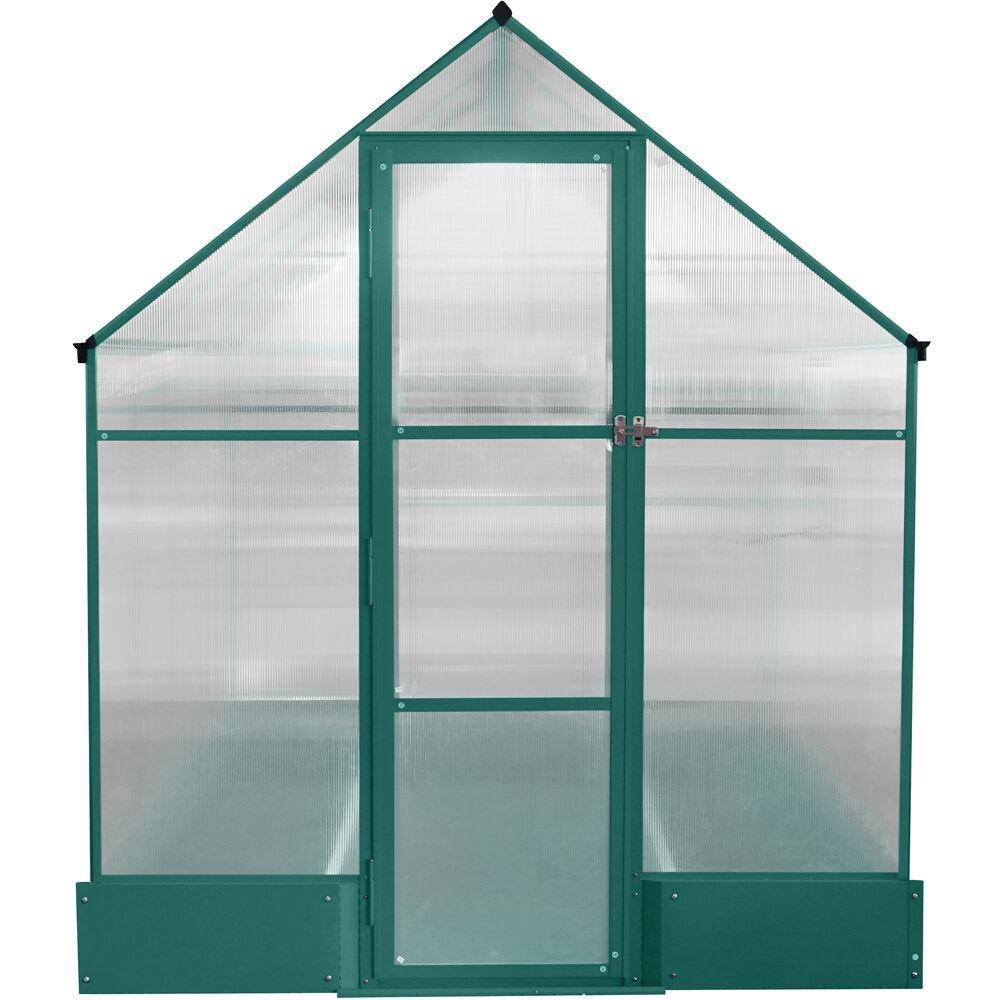 Hanover Hanover 8-Ft. x 6-Ft. Polycarbonate Walk-In Greenhouse w/ Planter Beds, Galvanized Steel Base, Aluminum Frame, Window and Roof Vent