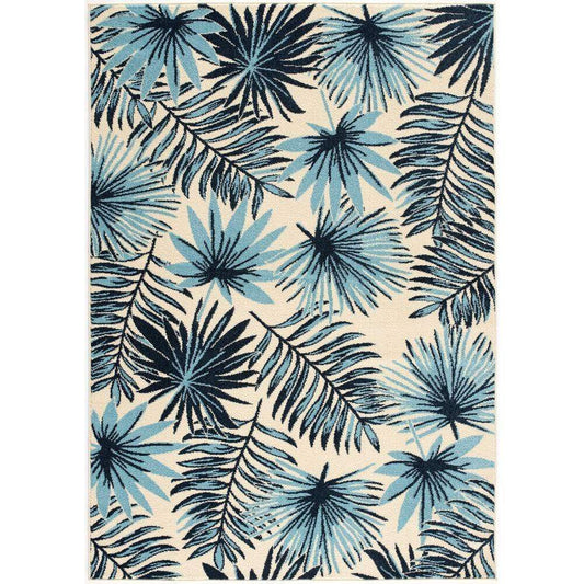 Hanover Hanover - 9 Ft. x 12 Ft. Indoor/Outdoor Backless Rug with 5000 Hours of UV Protection - Tropical Palm Leaf Blue