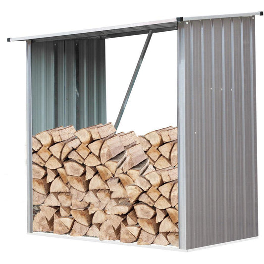 Hanover Hanover Indoor/Outdoor Galvanized Steel Woodshed Storage Rack Holds up to 55 Cu. Ft. of Stacked Firewood, Beige