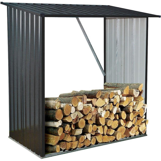 Hanover Hanover Indoor/Outdoor Galvanized Steel Woodshed Storage Rack Holds up to 55 Cu. Ft. of Stacked Firewood, Dark Gray