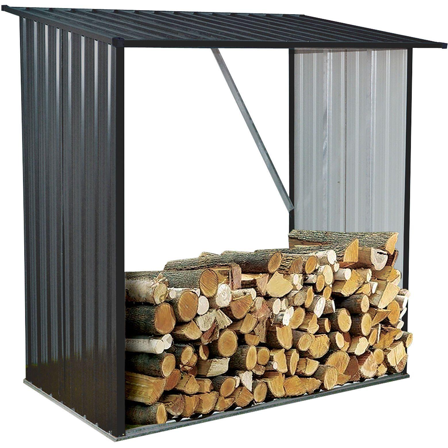 Hanover Hanover Indoor/Outdoor Galvanized Steel Woodshed Storage Rack Holds up to 55 Cu. Ft. of Stacked Firewood, Dark Gray