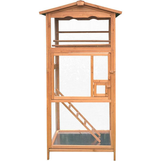 Hanover Hanover Outdoor Wooden Bird Cage with 3 Resting Bars, Ladder, Waterproof Roof and Removable Tray, 2.9 Ft. x 2.1 Ft. x 5.8 Ft.