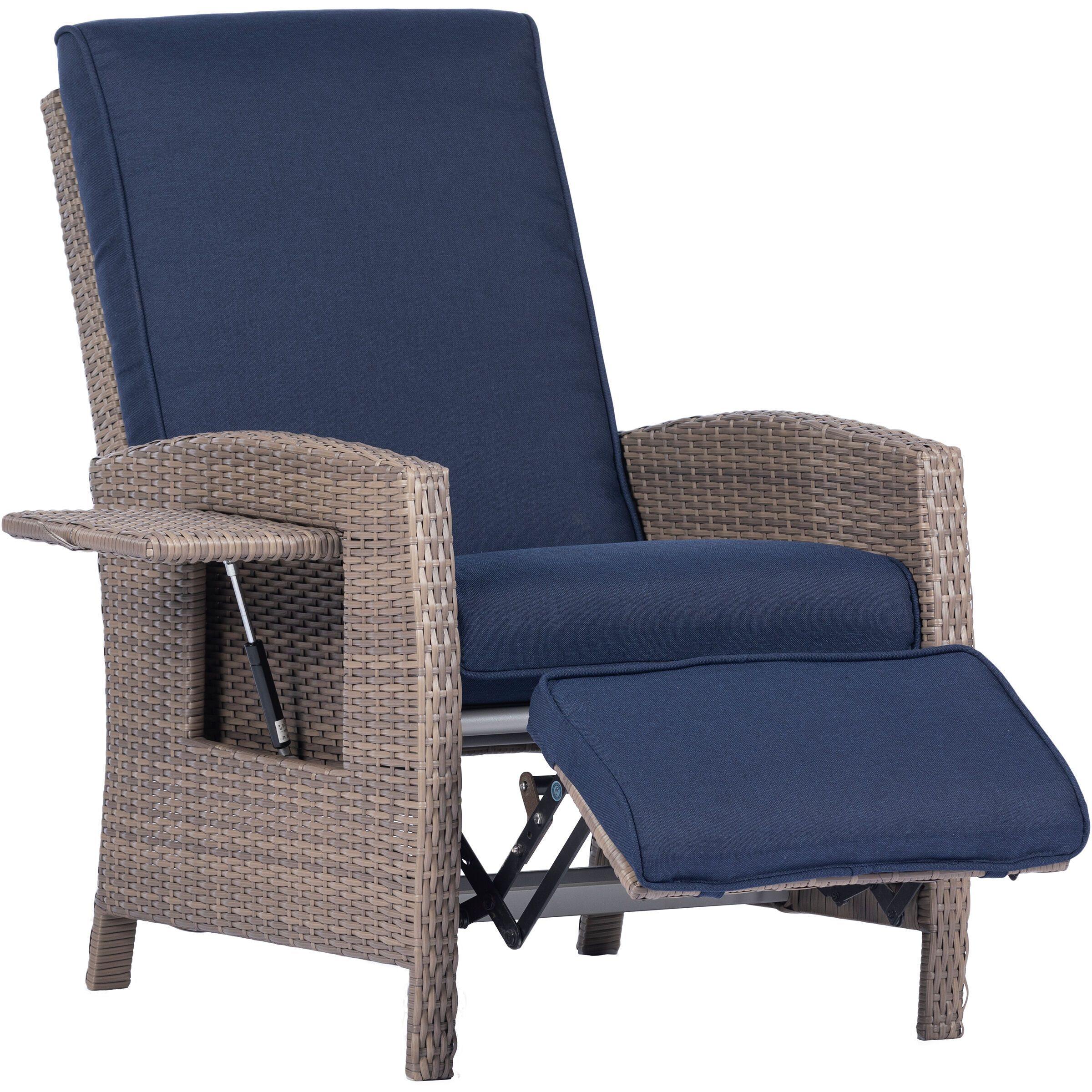 Hanover Hanover Portland Outdoor Recliner with Pop-Out Shelf in Navy Blue