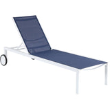 Hanover Hanover Windham Adjustable Sling Chaise in Navy Blue Sling and White Frame