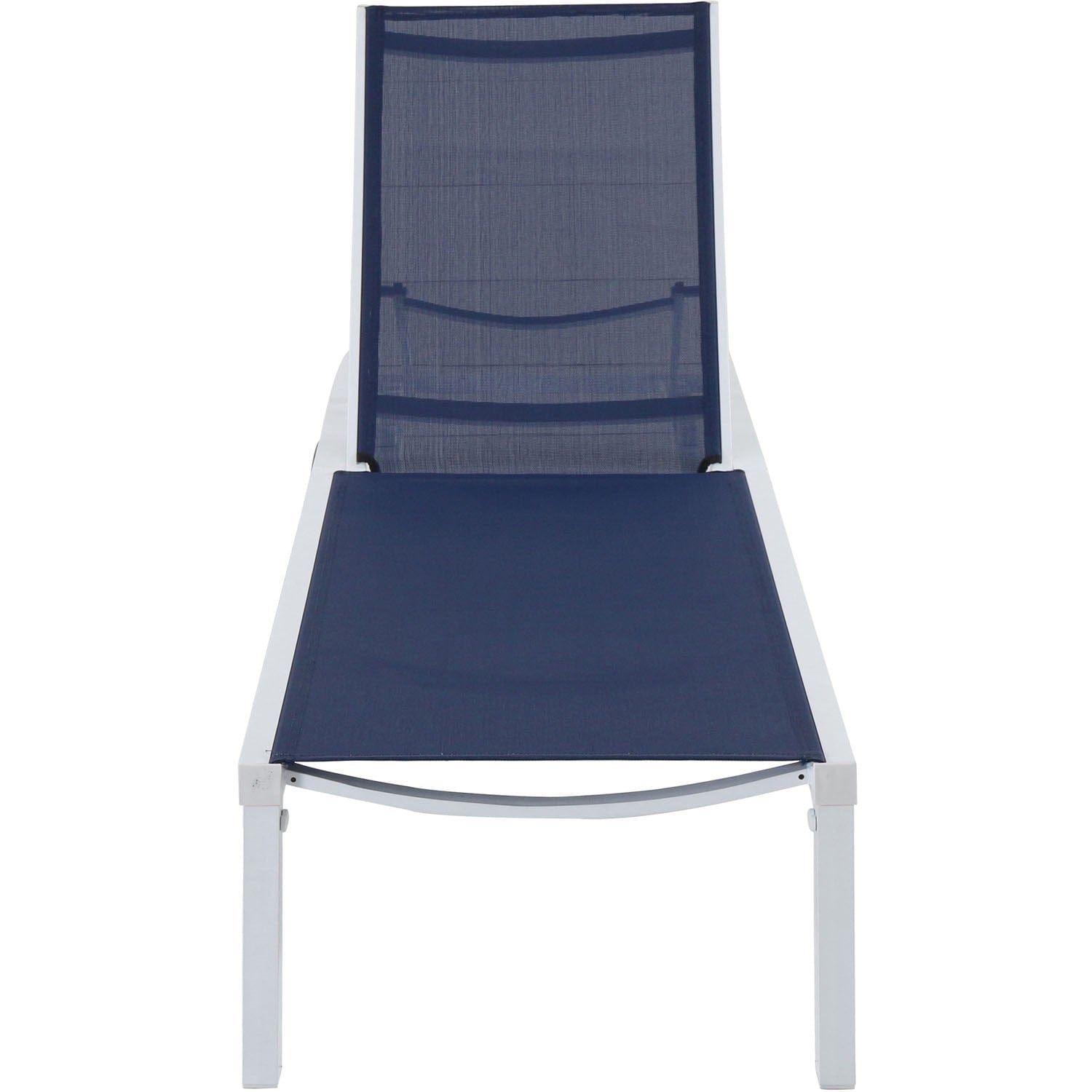 Hanover Hanover Windham Adjustable Sling Chaise in Navy Blue Sling and White Frame | WINDCHS-W-NVY