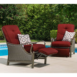 Hanover Lounge Chairs Hanover Ventura Outdoor Luxury Recliner in Crimson Red | with Pillow Accessory, All-weather, Resin Weave | Brown/Crimson Red |  VENTURAREC-RED