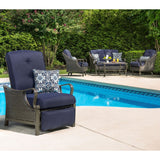 Hanover Lounge Chairs Hanover Ventura Outdoor Luxury Recliner | with Pillow Accessory, All-weather, Resin Weave |  Navy Blue |  VENTURAREC-NVY