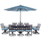 Hanover Ocean Blue Montclair11pc: 10 Swivel Rockers, 60"x84" Table, Umbrella, Umb Base