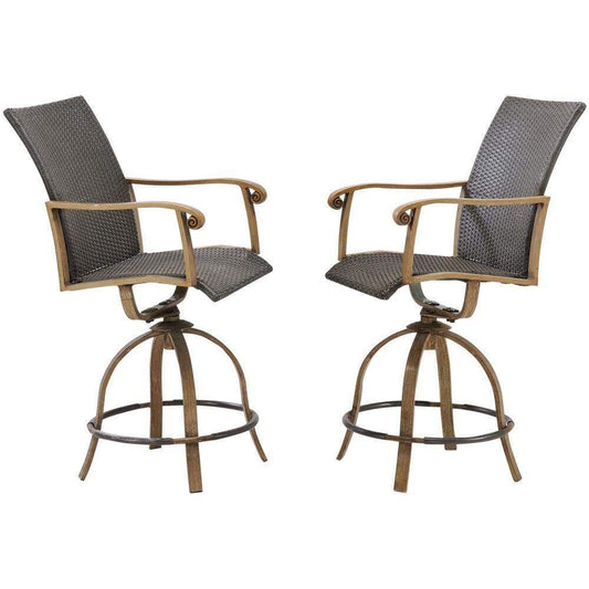 Hanover Outdoor Barstools Hanover - Hermosa Set of 2 Hand Woven Wicker Bar Chairs with Faux-Wood Accents