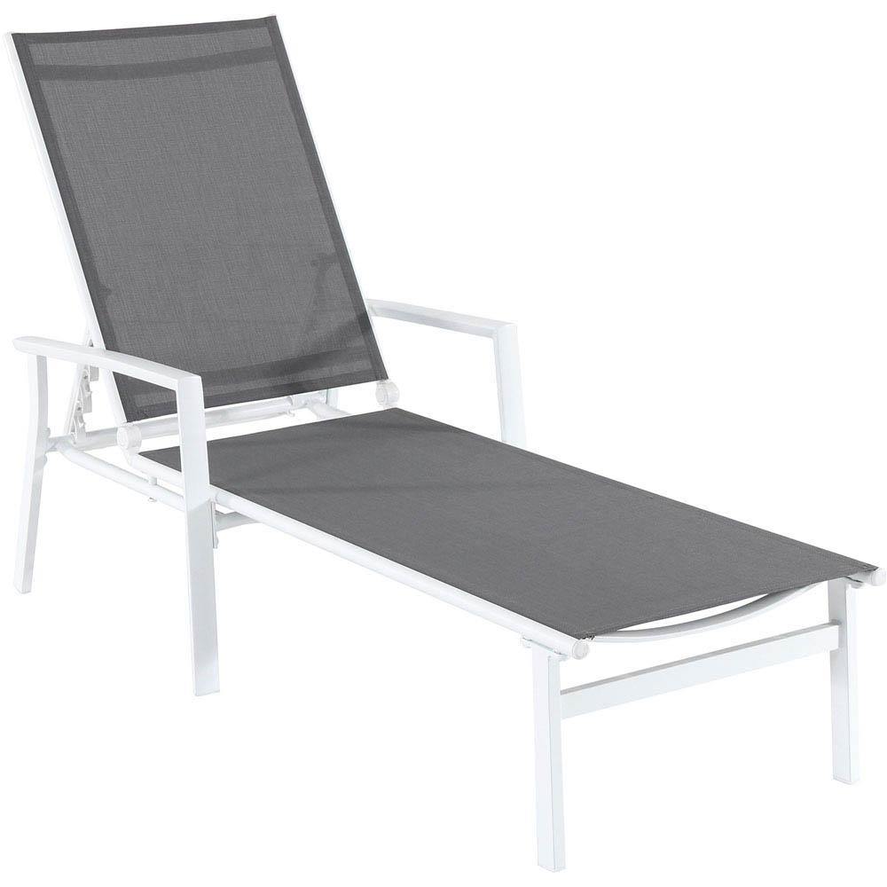 Hanover Outdoor Chairs Hanover Naples Adjustable Sling Chaise in Gray Sling and White Frame