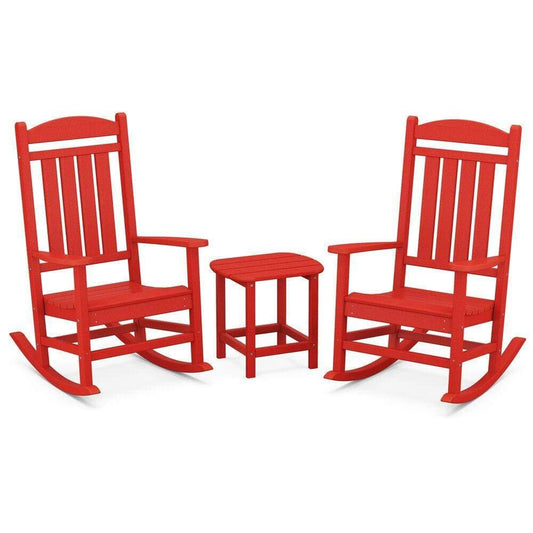Hanover Outdoor Chairs Hanover Pineapple Cay All-Weather Porch Rocking Chair Set with 2 Rockers and an 19" x 15" Side Table in Red