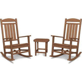 Hanover Outdoor Chairs Hanover Pineapple Cay All-Weather Porch Rocking Chair Set with 2 Rockers and an 19" x 15" Side Table Side Table in Teak