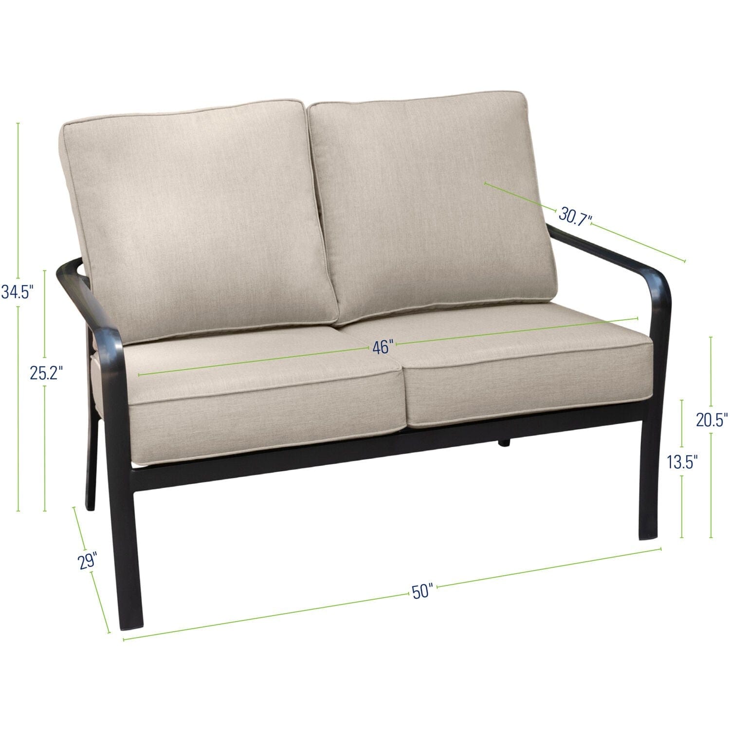 Hanover Outdoor Deep Seating Hanover - Commercial Aluminum Loveseat with Sunbrella Cushion - Gunmetal/Ash - CORTLVST-GMASH