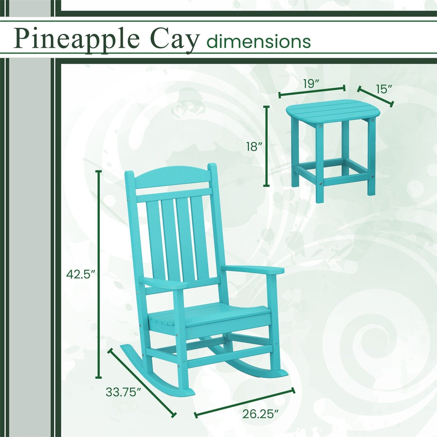 Hanover Outdoor Deep Seating Hanover Pineapple Cay All-Weather Porch Rocking Chair Set with 2 Rockers and an 19" x 15" Side Table in Blue | PINE3PC-BLU