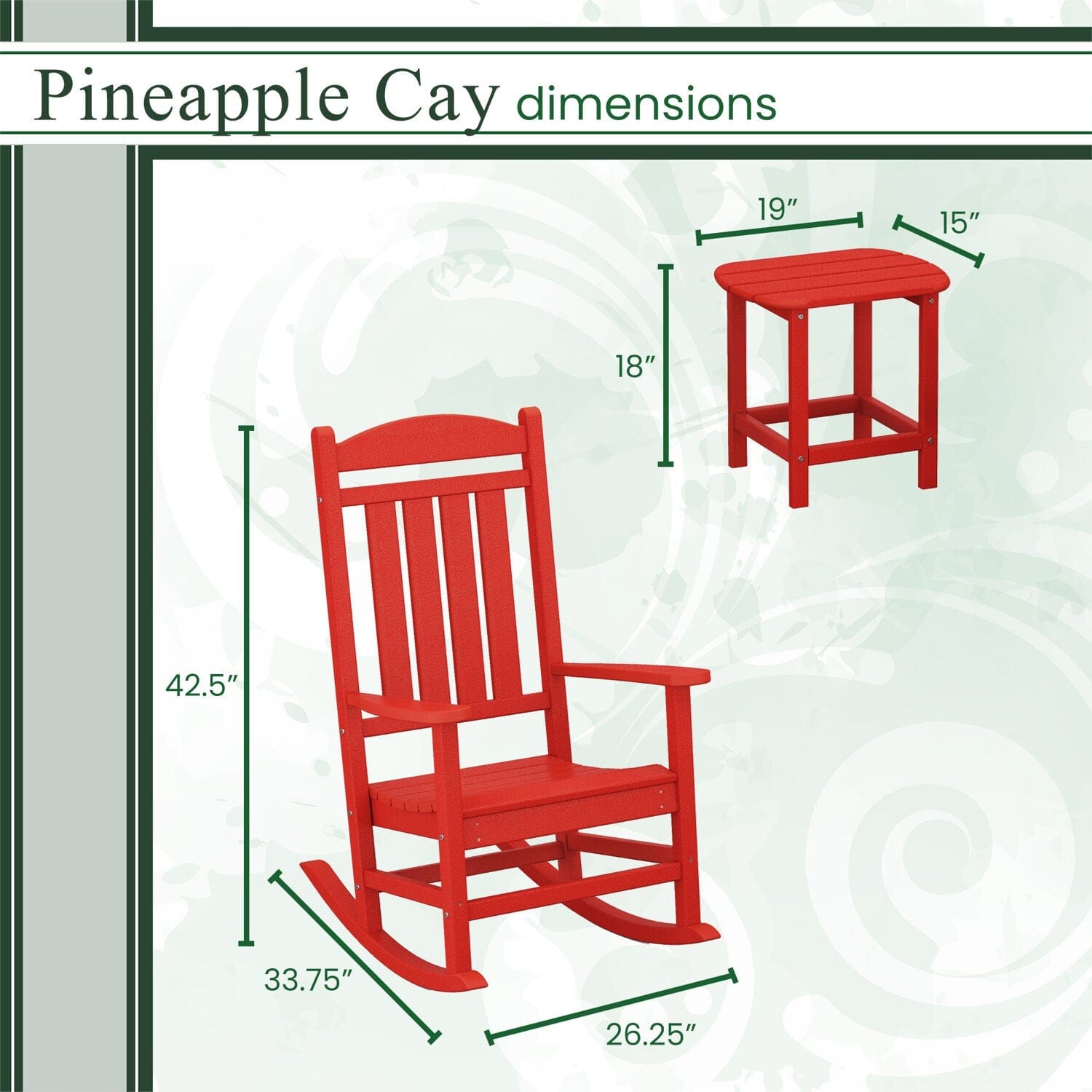 Hanover Outdoor Deep Seating Hanover Pineapple Cay All-Weather Porch Rocking Chair Set with 2 Rockers and an 19" x 15" Side Table in Red | PINE3PC-RED