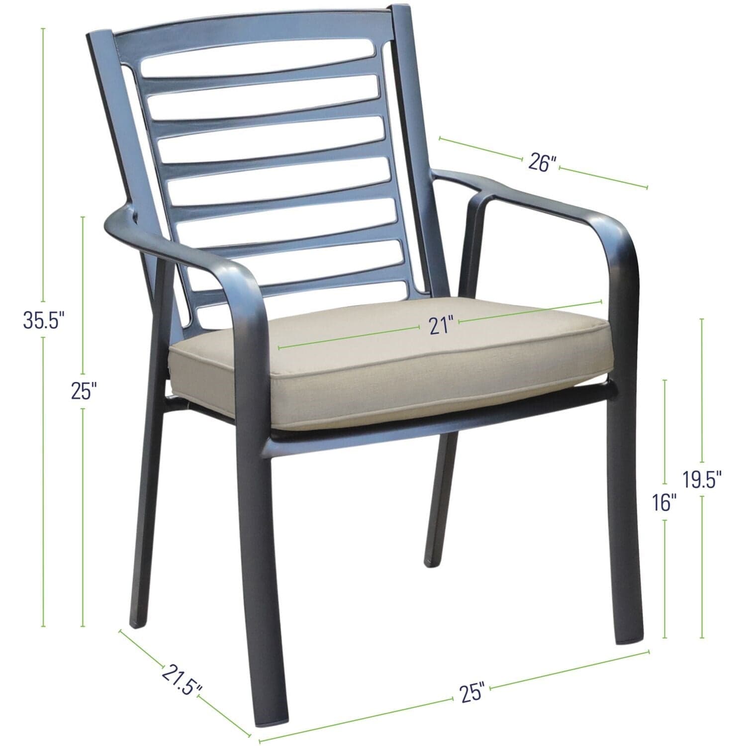 Hanover Outdoor Dining Chairs Hanover - Commercial aluminum dining chair with Sunbrella cushion - Gunmetal/Ash - PEMDNCHR-1GMASH