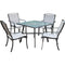 Hanover Outdoor Dining Set Foxhill 5-Piece Commercial-Grade Patio Dining Set with 4 Sling Dining Chairs and a 38" Square Glass-Top Table, FOXDN5PCG-GRY
