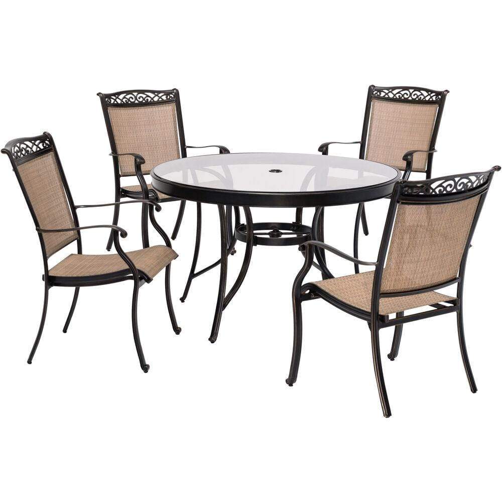 Hanover Outdoor Dining Set Hanover - 5pc Dining Set: 48" round glass top table, 4 sling dining chairs includes cover FNTDN5PCG-SC