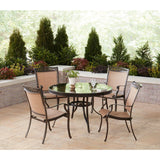 Hanover Outdoor Dining Set Hanover - 5pc Dining Set: 48" round glass top table, 4 sling dining chairs includes cover | FNTDN5PCG-SC