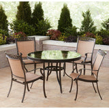 Hanover Outdoor Dining Set Hanover - 5pc Dining Set: 48" round glass top table, 4 sling dining chairs includes cover | FNTDN5PCG-SC