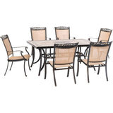 Hanover Outdoor Dining Set Hanover - 7pc Dining Set: 40x68"tile top table, 6 sling dining chairs,includes cover