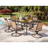 Hanover Outdoor Dining Set Hanover - 7pc Dining Set: 42x84" glass top table, 6 sling swvl rckrs, includes cover | FNTDN7PCSWG