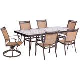 Hanover Outdoor Dining Set Hanover - 7pc Dining Set:42x84" glass top tbl, 4 sling chrs,2 sling swvl rkrs, cover