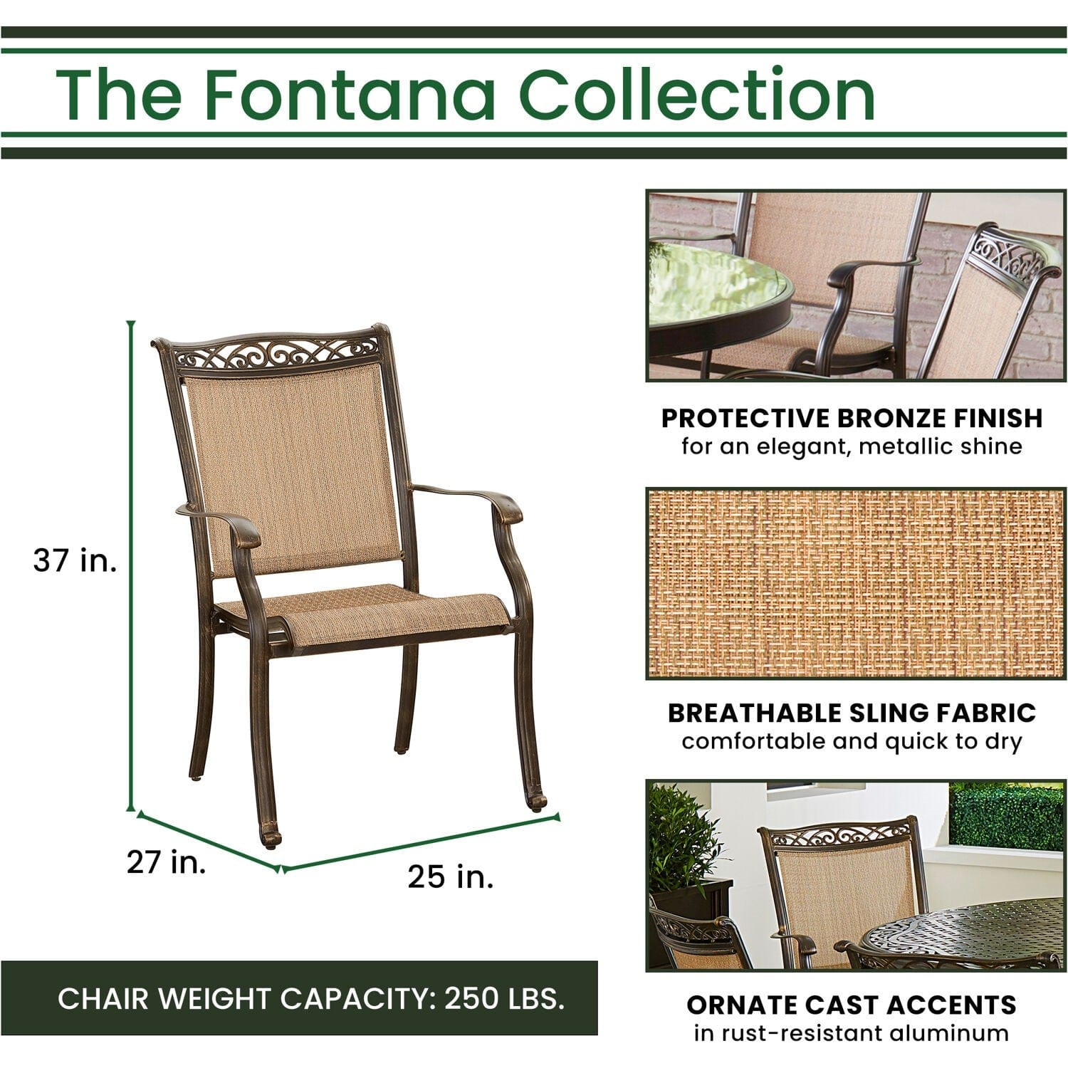 Hanover Outdoor Dining Set Hanover - 7pc Dining Set:42x84"glass top tbl, 6 sling dining chrs, includes cover | FNTDN7PCG