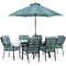 Hanover Outdoor Dining Set Hanover - 7pc Dining Set: 6 Chairs, 1 Table, 1 Umbrella, 1 Umb Base