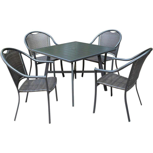 Hanover Outdoor Dining Set Hanover - Bambray 5pc Dining Set: 4 Woven Dining Chairs and 1 38" Sq Slat Tbl