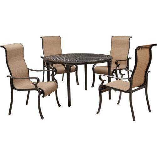 Hanover Outdoor Dining Set Hanover Brigantine 5-Piece Outdoor Dining Set with 4 Contoured-Sling Chairs and a 50-In. Round Cast-Top Table - BRIGDN5PCRD
