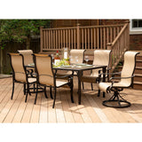 Hanover Outdoor Dining Set Hanover Brigantine 7 Piece Dining Set with a 40" x 70" Glass-Top Dining Table, 2 Sling Swivel Rockers, and 4 Sling Dining Chairs - Cast/Tan - BRIGDN7PCSWG-2