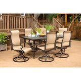 Hanover Outdoor Dining Set Hanover - Brigantine 7-Piece Dining Set with an Expandable Cast-Top Dining Table and 6 Sling Swivel Rockers - BRIGDN7PCSW6-EX