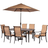 Hanover Outdoor Dining Set Hanover Brigantine 7-Piece Outdoor Dining Set with Cast-Top Table and 9 Ft. Umbrella