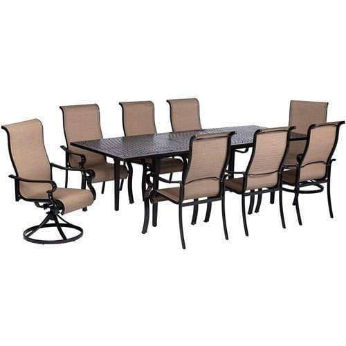 Hanover Outdoor Dining Set Hanover Brigantine 9-Piece Dining Set with an Expandable Cast-Top Dining Table, 2 Sling Swivel Rockers, and 6 Sling Dining Chairs - BRIGDN9PCSW2-EX