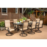 Hanover Outdoor Dining Set Hanover Brigantine 9-Piece Dining Set with an Expandable Cast-Top Dining Table and 8 Sling Swivel Rockers - BRIGDN9PCSW8-EX