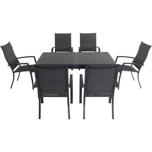Hanover Outdoor Dining Set Hanover - Cameron 7-Piece Expandable Dining Set with 6 Padded Sling Dining Chairs and a 40" x 94" Table