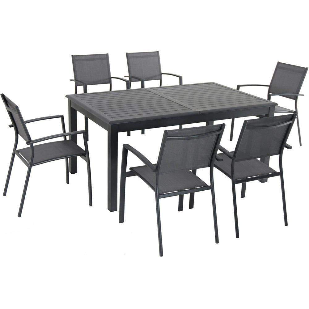 Hanover Outdoor Dining Set Hanover Cameron 7-Piece Expandable Dining Set with 6 Sling Dining Chairs and a 40" x 94" Table