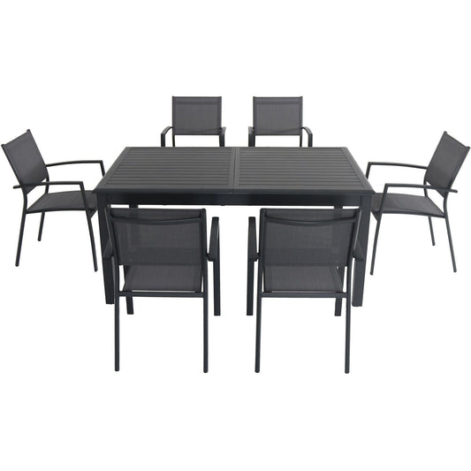 Hanover Outdoor Dining Set Hanover Cameron 7-Piece Expandable Dining Set with 6 Sling Dining Chairs and a 40" x 94" Table - CAMDN7PC-GRY