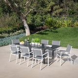 Hanover Outdoor Dining Set Hanover Cameron 9-Piece Expandable Dining Set with 8 Sling Dining Chairs and a 40" x 94" Table - CAMDN9PC-WHT