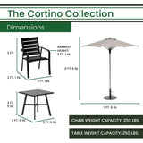 Hanover Outdoor Dining Set Hanover - Cortino 3piece Dining Set | 2 Slat Dining Chairs | 30" Square Slat Table | umbrella & Base | CORTDN3PCS-SU