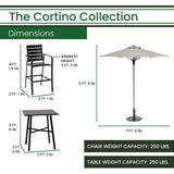 Hanover Outdoor Dining Set Hanover - Cortino 5 piece Counter Height Dining | 4 Slat Chairs | 42" Slat Table, Umbrella & Base | CORTDN5PCSBR-SU